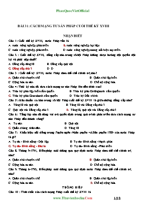 Câu hỏi trắc nghiệm ôn thi học kỳ II môn Lịch sử Lớp 10 (Có đáp án)